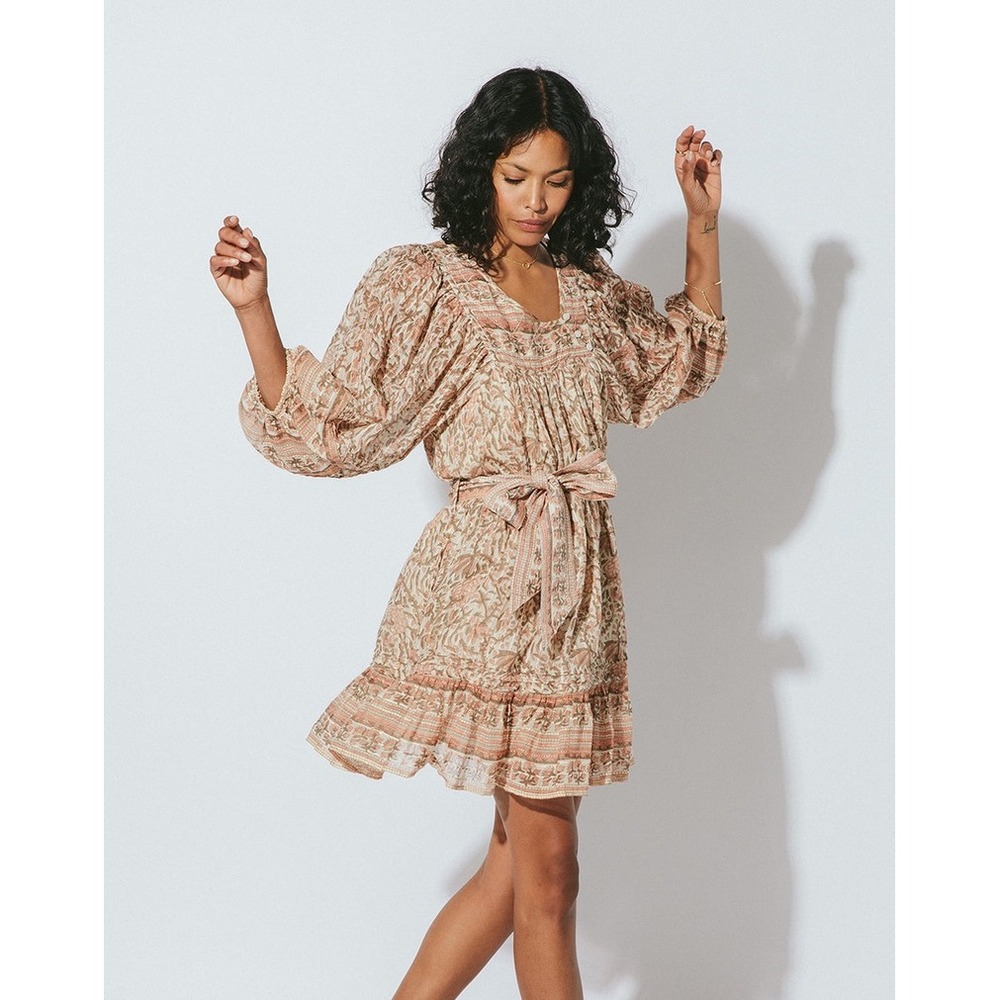 Cleobella Vivian Floral Organic Cotton Mini Blouson Dress Large Boho Cottagecore